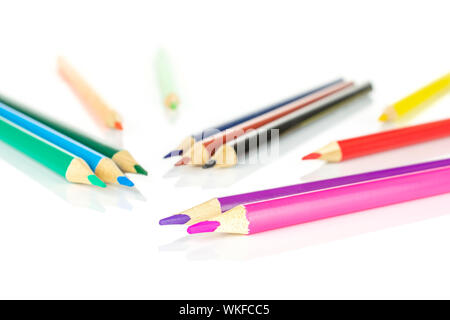 Lot of whole colored pencil isolated on white background Stock Photo