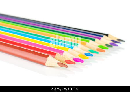 Group of twelve whole colored pencil isolated on white background Stock Photo
