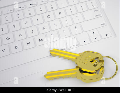 Two gold keys on the keyboard. View from above Stock Photo