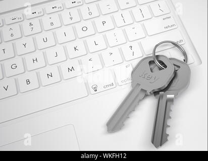 Two metal keys on the keyboard. View from above Stock Photo