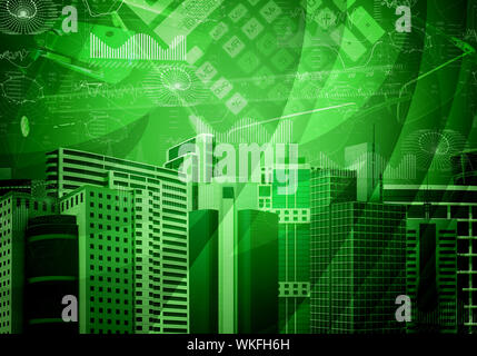 Skyscrapers with background of objects and graphs Stock Photo - Alamy