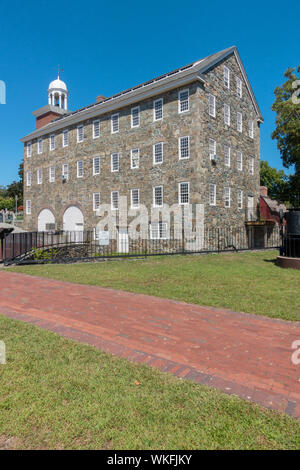 The Wilkinson Mill at the Slater Mill Historic Site textile museum complex on the Blackstone River in Pawtucket Rhode Island USA Stock Photo