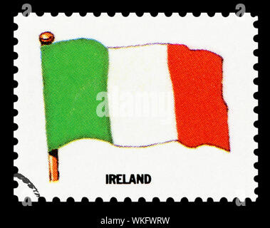 IRELAND FLAG - Postage Stamp isolated on black background. Stock Photo