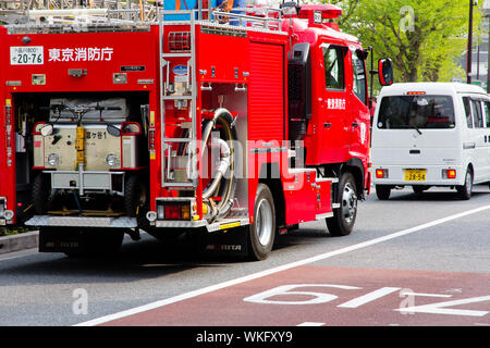 Fire engine on harajuku street in Tokyo,Japan Stock Photo