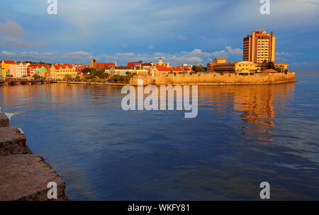 Nighttime panorama picture of Willemstad city, Curacao Stock Photo