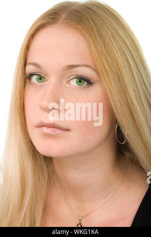 Portrait Of A Blonde Green Eyed Teenage Girl Looking Into Camera Stock