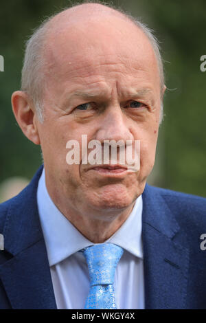 Westminster, London, 04th Sep 2019. Damian Green, MP, Conservative, former First Secretary of State and Minister for the Cabinet Office, is interviewed on College Green. Credit: Imageplotter/Alamy Live News Stock Photo