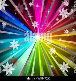 Colorful Rays Background Meaning Light Radiating And Flowers Stock Photo