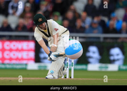 Australia's Steve Smith hits a beach ball during day one of the fourth Ashes Test at Emirates Old Trafford, Manchester. Stock Photo