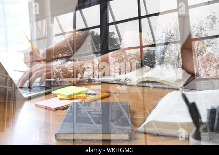 man studying design lesson with graphic tablet. college student learning online taking note Stock Photo