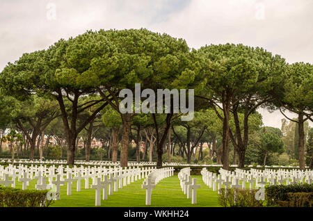 ITALY, NETTUNO, MAR 29, 2013 - White crosses in American Cemetery. Sicily – Rome American Cemetery and Memorial Stock Photo