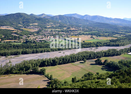 Panoramic View of Bléone Valley, & Mallemoisson, part of the Geopark or Réserve Géologique de Haute Provence, Alpes-de-Haute-Provence Provence France Stock Photo
