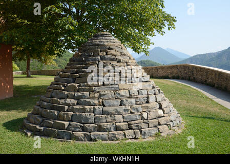 Land Art or Art Installation. Cairn by Andy Golsworthy in the Grounds or Garden of the Musée Promenade Park & Museum Digne-les-Bains Provence France Stock Photo