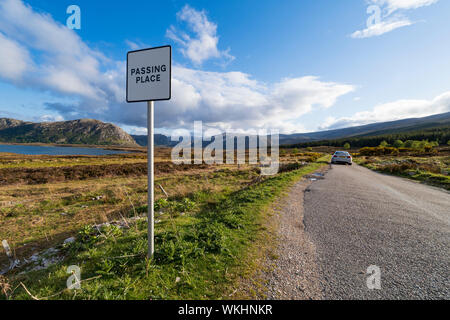 Passing place at Loch Eriboll  on the North Coast 500 tourist motoring route in Sutherland northern Scotland, UK Stock Photo