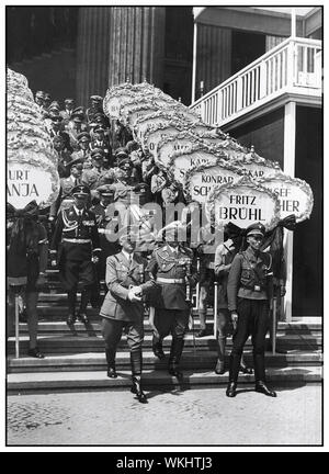 WW2 German Propaganda image of Return of Condor Legion to Germany and parade in Berlin 1939-06-06  Adolf Hitler on the Altes Museum steps. Hermann Goering is standing next to him. Also visible: adm. Erich Raeder, General Erhard Milch, General Albert Kesselring, Wilhelm Keitel , Heinrich Himmler Hugo Sperrle. Next to them are plaques with the names of soldiers killed in Spain. Stock Photo