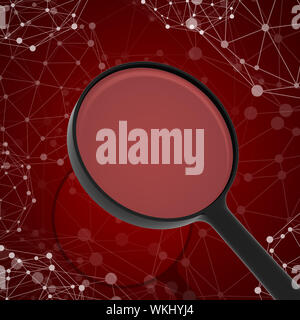 Magnifying glass examines network in background. Business concept Stock Photo
