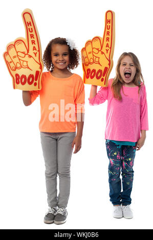 Enthusiastic sports fans with foam finger Stock Photo