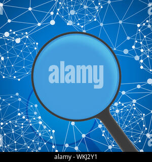 Magnifying glass examines network in background. Business concept Stock Photo