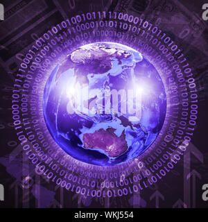 Earth and figures on money background. Business concept. Elements of this image are furnished by NASA Stock Photo
