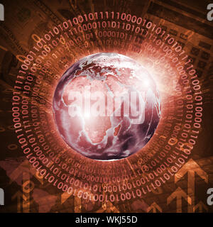 Earth and figures on money background. Business concept. Elements of this image are furnished by NASA Stock Photo