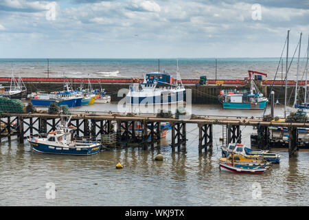 Fishing boats moored in Bridlington harbour East Yorkshire 2019 Stock Photo