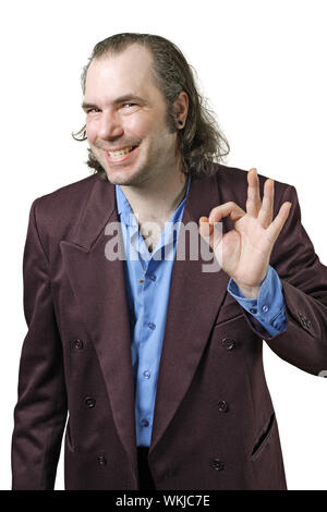 Portrait of a sleazy car salesman, Con man, retro suit wearing creepy guy. Stock Photo