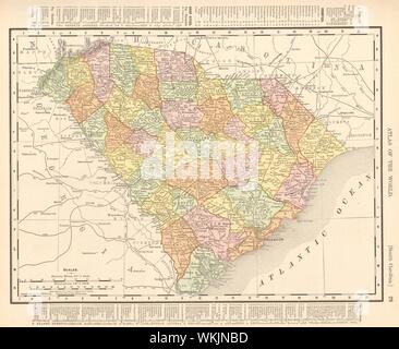 South Carolina state map showing counties. RAND MCNALLY 1906 old antique Stock Photo