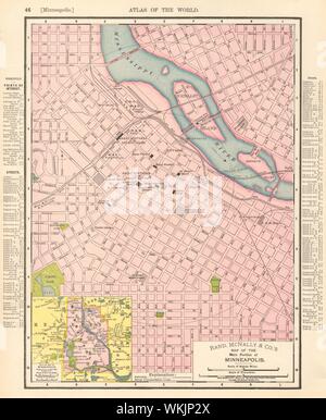 Minneapolis town city map plan. Minnesota. RAND MCNALLY 1906 old antique Stock Photo