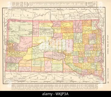 South Dakota state map showing counties. RAND MCNALLY 1906 old antique Stock Photo