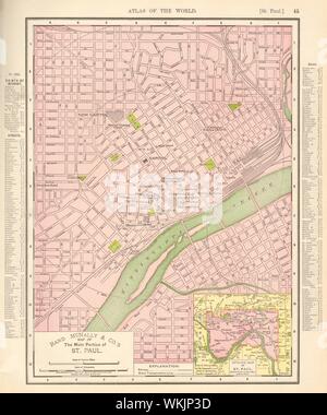 St. Paul town city map plan. Minneapolis. Minnesota. RAND MCNALLY 1906 old Stock Photo