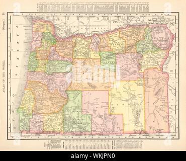 Oregon state map showing counties. RAND MCNALLY 1906 old antique chart Stock Photo