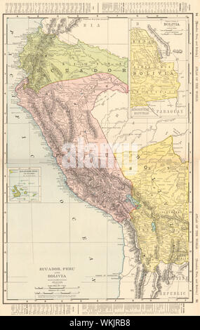 ECUADOR PERU BOLIVIA. Border pre Guerra del 41 war. RAND MCNALLY 1906 old map Stock Photo