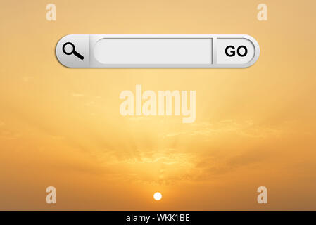 Search bar in browser. Sunset or sunrise on background Stock Photo