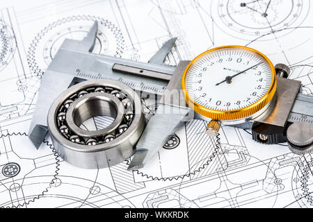 Technical drawings with the Ball bearings Stock Photo
