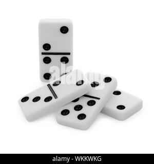 Pile from bones of a dominoes with black points on white backgrounds Stock Photo