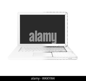 Half of the laptop - wire-frame. Isolated render on a white background Stock Photo
