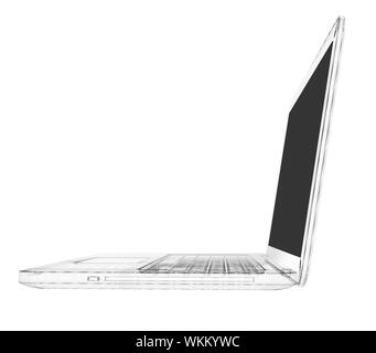 Laptop. Wire frame. Isolated render on a white background Stock Photo