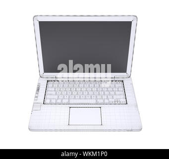 Laptop. Wire frame. Isolated render on a white background Stock Photo