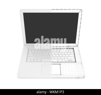 Half of the laptop - wire-frame. Isolated render on a white background Stock Photo