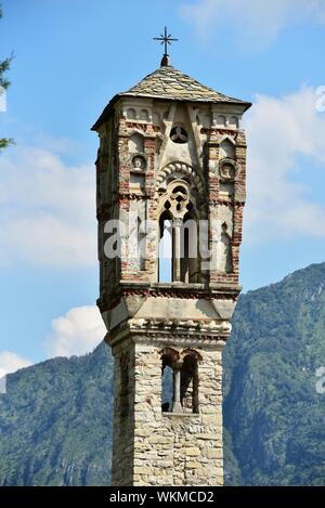 Gothic tower of the church St. Maria Magdalena, Santa Maria Maddalena, Ossuccio, Lago di Como, Lombardy, Italy Stock Photo