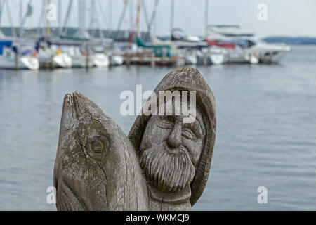 wood carving at the harbour, Rerik, Mecklenburg-West Pomerania, Germany Stock Photo