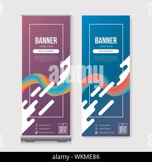 Set of Modern business roll up banner template vector with fluid gradient abstract background Stock Vector