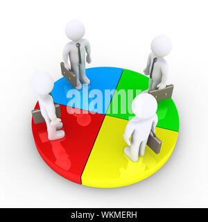 Four businessmen stand together on pie chart slices Stock Photo