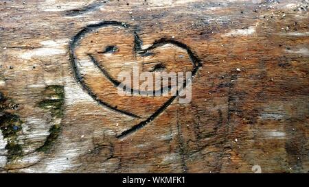 Heart Smiley On Tree Trunk