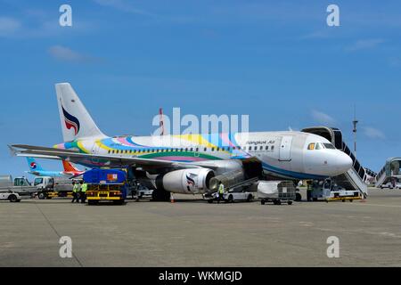 Airbus A319-100 Bangkok Air at Male Airport, Maldives Stock Photo