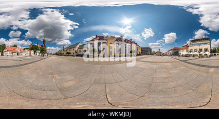 360 degree panoramic view of BYALYSTOK, POLAND - JULY, 2019: Full seamless spherical hdri panorama 360 degrees angle view in medieval pedestrian street place of old town in equire