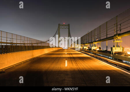 Night view of Vincent Thomas Bridge between San Pedro and Terminal Island in Los Angeles, California. Stock Photo