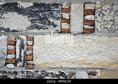 stone rock brick block pit background pattern wall paper back wall ground raw urban aged design flint tile masonry shell cement Stock Photo