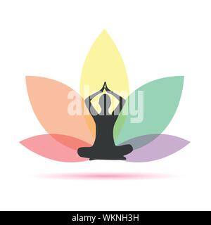 yoga person in a colorful lotus flower vector illustration EPS10 Stock Vector