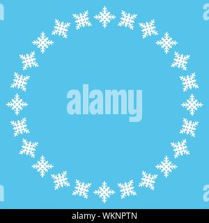 Beautiful winter frame made of snowflakes on blue. Christmas vector background. EPS10 Stock Vector
